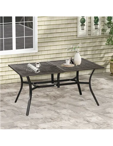 Outsunny Six-Seater Steel Garden Table, with ⌀41mm Parasol Hole - Wood-Effect