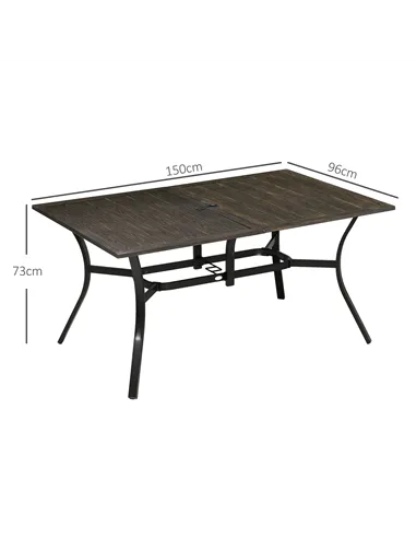 Outsunny Six-Seater Steel Garden Table, with ⌀41mm Parasol Hole - Wood-Effect