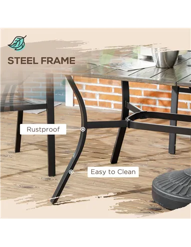 Outsunny Six-Seater Steel Garden Table, with ⌀41mm Parasol Hole - Wood-Effect