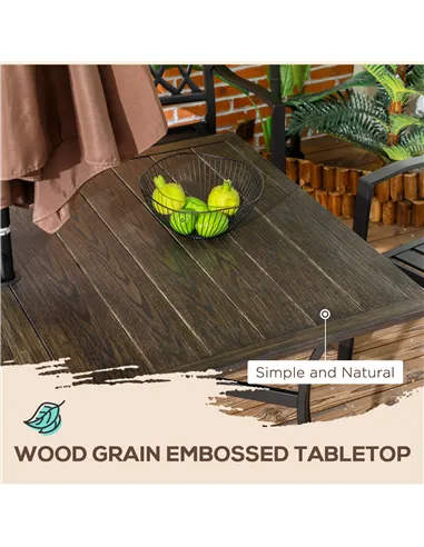 Outsunny Six-Seater Steel Garden Table, with ⌀41mm Parasol Hole - Wood-Effect