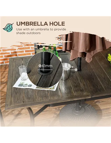 Outsunny Six-Seater Steel Garden Table, with ⌀41mm Parasol Hole - Wood-Effect