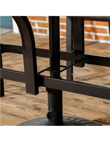 Outsunny Six-Seater Steel Garden Table, with ⌀41mm Parasol Hole - Wood-Effect