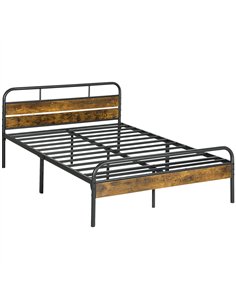 HOMCOM Industrial-Style Double Bed Frame - Black/Brown