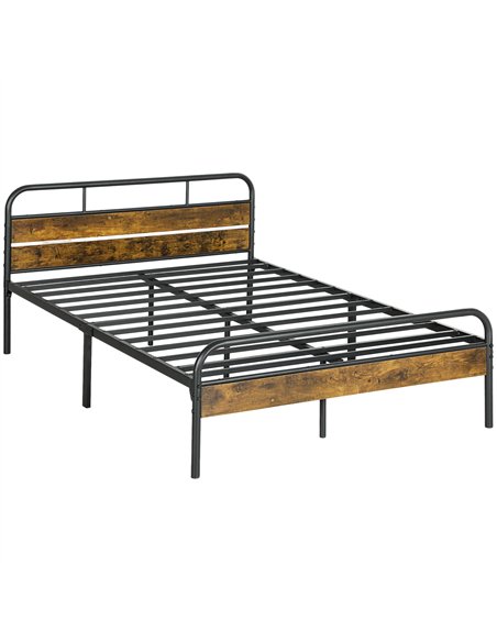 HOMCOM Industrial-Style Double Bed Frame - Black/Brown