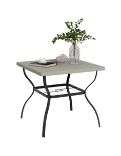 Outsunny Four-Seater Steel Garden Table, with Parasol Hole - Grey/Black