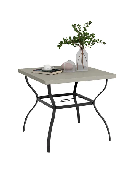 Outsunny Four-Seater Steel Garden Table, with Parasol Hole - Grey/Black