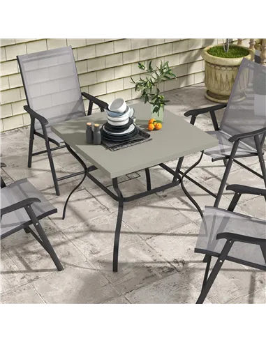 Outsunny Four-Seater Steel Garden Table, with Parasol Hole - Grey/Black
