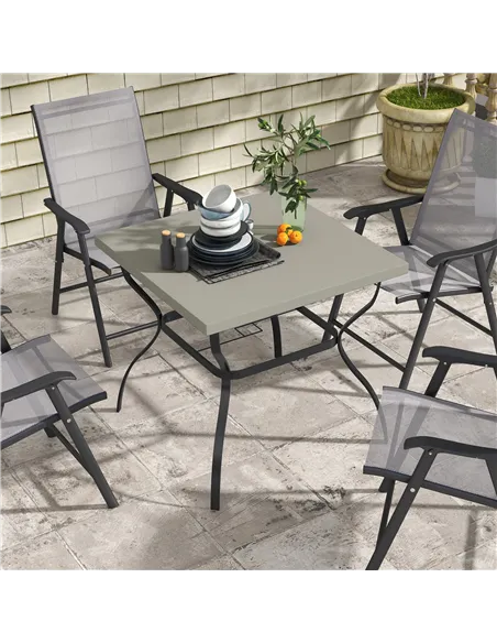 Outsunny Four-Seater Steel Garden Table, with Parasol Hole - Grey/Black