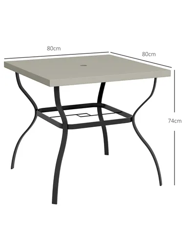 Outsunny Four-Seater Steel Garden Table, with Parasol Hole - Grey/Black