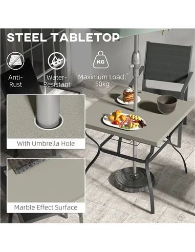 Outsunny Four-Seater Steel Garden Table, with Parasol Hole - Grey/Black