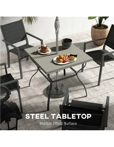 Outsunny Four-Seater Steel Garden Table, with Parasol Hole - Grey/Black