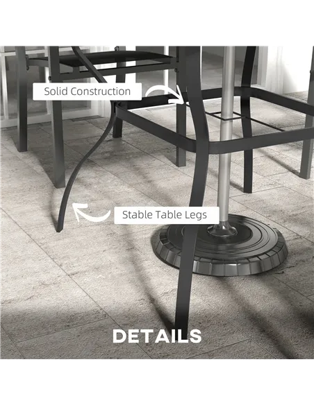 Outsunny Four-Seater Steel Garden Table, with Parasol Hole - Grey/Black