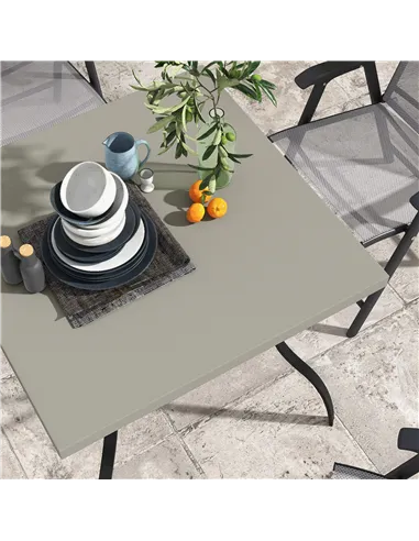 Outsunny Four-Seater Steel Garden Table, with Parasol Hole - Grey/Black