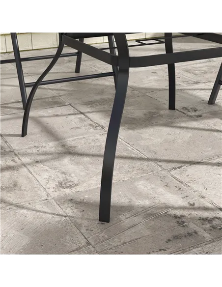 Outsunny Four-Seater Steel Garden Table, with Parasol Hole - Grey/Black