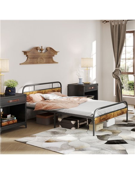HOMCOM Industrial-Style Double Bed Frame - Black/Brown