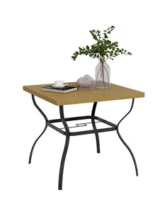 Outsunny Four-Seater Steel Garden Table, with Parasol Hole - Brown/Black