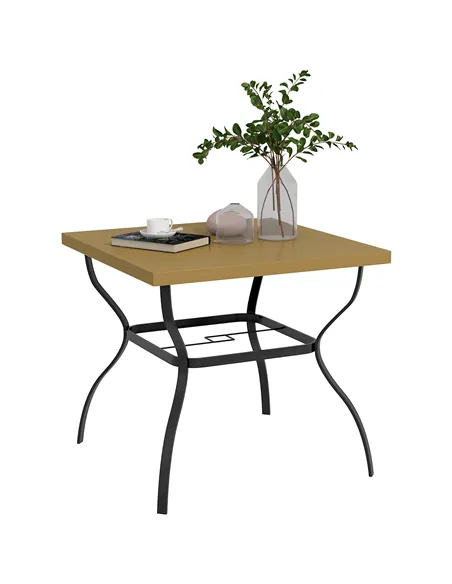 Outsunny Four-Seater Steel Garden Table, with Parasol Hole - Brown/Black