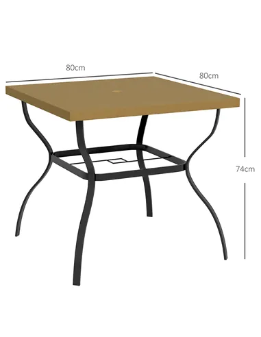 Outsunny Four-Seater Steel Garden Table, with Parasol Hole - Brown/Black