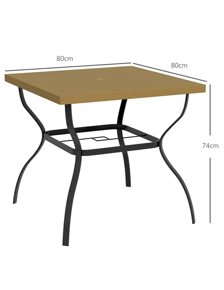Outsunny Four-Seater Steel Garden Table, with Parasol Hole - Brown/Black