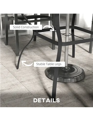 Outsunny Four-Seater Steel Garden Table, with Parasol Hole - Brown/Black