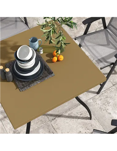 Outsunny Four-Seater Steel Garden Table, with Parasol Hole - Brown/Black