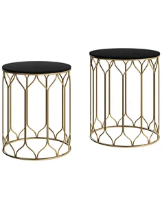 Outsunny Round Coffee Table Set of 2, Modern Nesting Tables with Ceramic Tile Top, Small End Tables, Indoor Outdoor Side Table w
