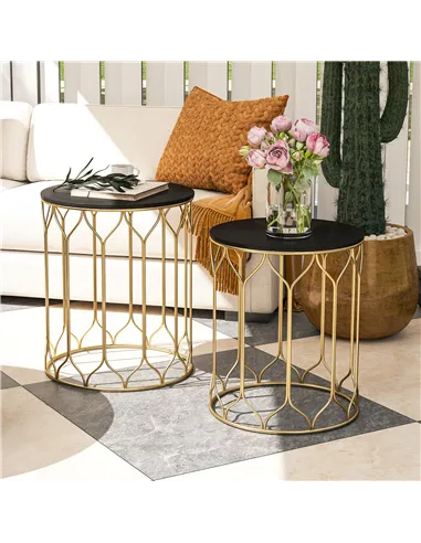 Outsunny Round Coffee Table Set of 2, Modern Nesting Tables with Ceramic Tile Top, Small End Tables, Indoor Outdoor Side Table w