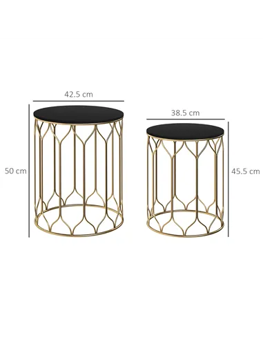 Outsunny Round Coffee Table Set of 2, Modern Nesting Tables with Ceramic Tile Top, Small End Tables, Indoor Outdoor Side Table w