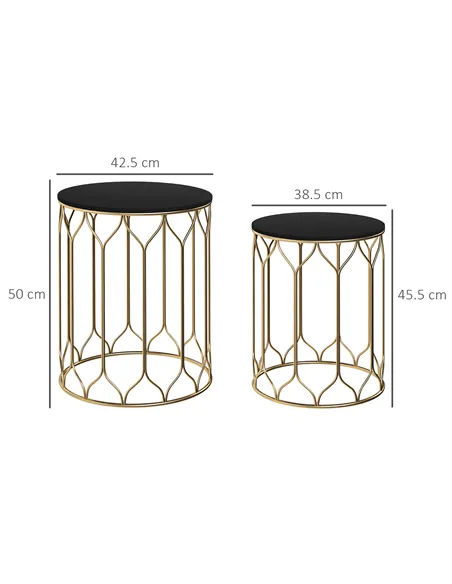 Outsunny Round Coffee Table Set of 2, Modern Nesting Tables with Ceramic Tile Top, Small End Tables, Indoor Outdoor Side Table w