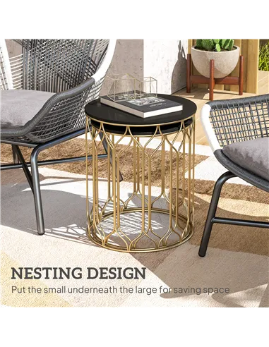 Outsunny Round Coffee Table Set of 2, Modern Nesting Tables with Ceramic Tile Top, Small End Tables, Indoor Outdoor Side Table w