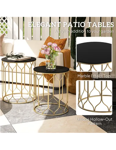 Outsunny Round Coffee Table Set of 2, Modern Nesting Tables with Ceramic Tile Top, Small End Tables, Indoor Outdoor Side Table w