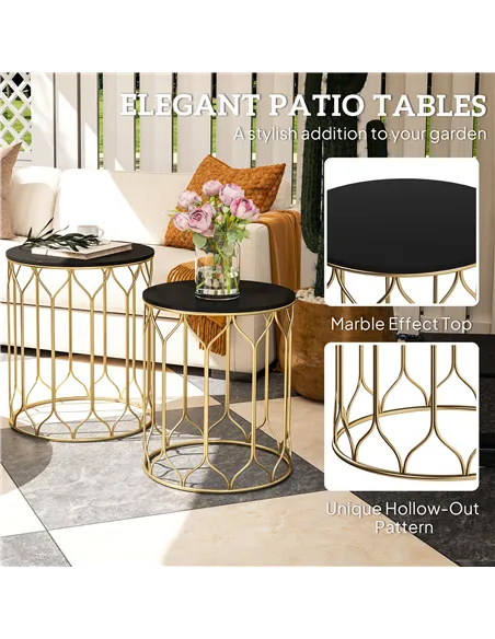 Outsunny Round Coffee Table Set of 2, Modern Nesting Tables with Ceramic Tile Top, Small End Tables, Indoor Outdoor Side Table w