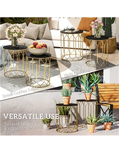 Outsunny Round Coffee Table Set of 2, Modern Nesting Tables with Ceramic Tile Top, Small End Tables, Indoor Outdoor Side Table w