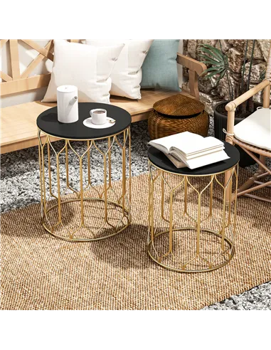 Outsunny Round Coffee Table Set of 2, Modern Nesting Tables with Ceramic Tile Top, Small End Tables, Indoor Outdoor Side Table w