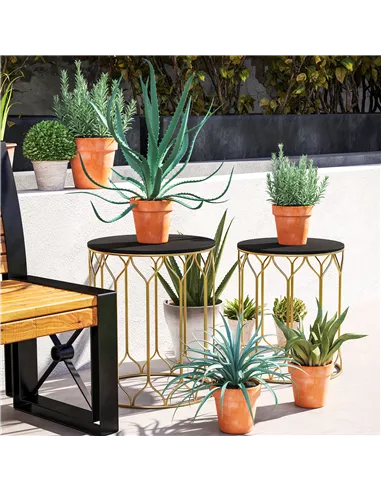 Outsunny Round Coffee Table Set of 2, Modern Nesting Tables with Ceramic Tile Top, Small End Tables, Indoor Outdoor Side Table w