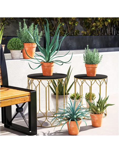 Outsunny Round Coffee Table Set of 2, Modern Nesting Tables with Ceramic Tile Top, Small End Tables, Indoor Outdoor Side Table w