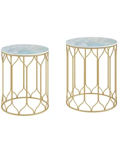 Outsunny Round Coffee Table Set of 2, Modern Nesting Tables with Ceramic Tile Top, Small End Tables, Indoor Outdoor Side Table w