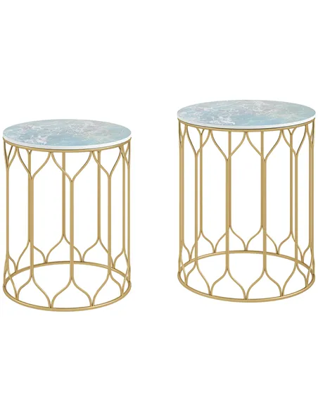 Outsunny Round Coffee Table Set of 2, Modern Nesting Tables with Ceramic Tile Top, Small End Tables, Indoor Outdoor Side Table w