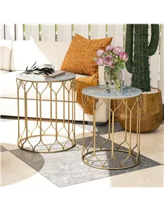 Outsunny Round Coffee Table Set of 2, Modern Nesting Tables with Ceramic Tile Top, Small End Tables, Indoor Outdoor Side Table w 2
