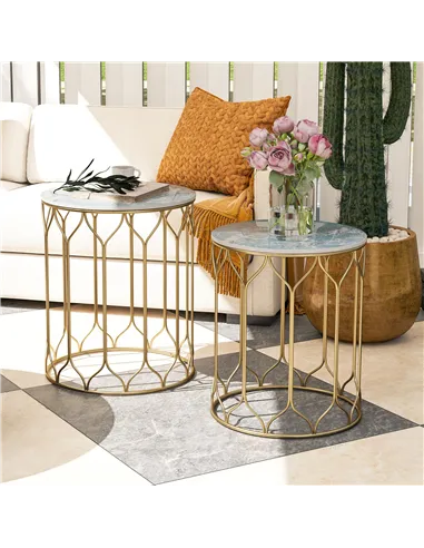 Outsunny Round Coffee Table Set of 2, Modern Nesting Tables with Ceramic Tile Top, Small End Tables, Indoor Outdoor Side Table w