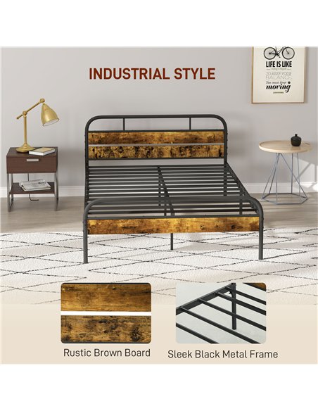 HOMCOM Industrial-Style Double Bed Frame - Black/Brown
