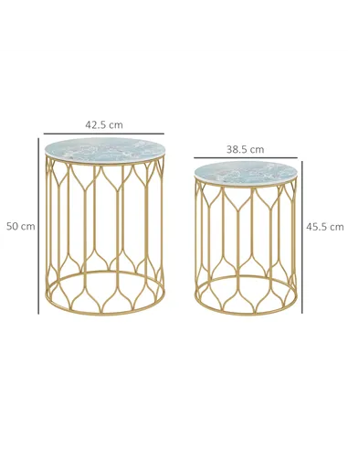 Outsunny Round Coffee Table Set of 2, Modern Nesting Tables with Ceramic Tile Top, Small End Tables, Indoor Outdoor Side Table w
