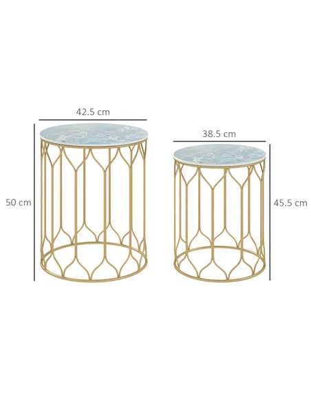 Outsunny Round Coffee Table Set of 2, Modern Nesting Tables with Ceramic Tile Top, Small End Tables, Indoor Outdoor Side Table w