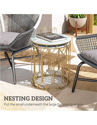 Outsunny Round Coffee Table Set of 2, Modern Nesting Tables with Ceramic Tile Top, Small End Tables, Indoor Outdoor Side Table w