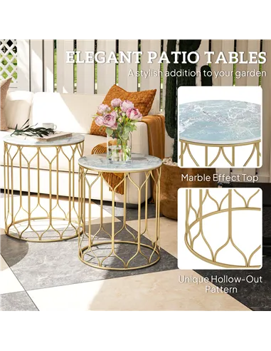 Outsunny Round Coffee Table Set of 2, Modern Nesting Tables with Ceramic Tile Top, Small End Tables, Indoor Outdoor Side Table w