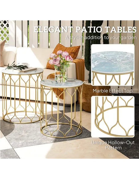 Outsunny Round Coffee Table Set of 2, Modern Nesting Tables with Ceramic Tile Top, Small End Tables, Indoor Outdoor Side Table w