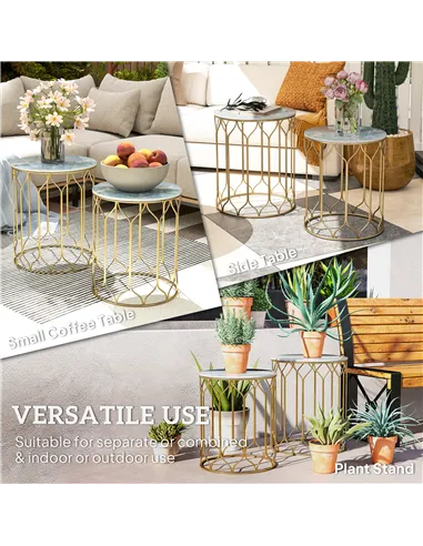 Outsunny Round Coffee Table Set of 2, Modern Nesting Tables with Ceramic Tile Top, Small End Tables, Indoor Outdoor Side Table w