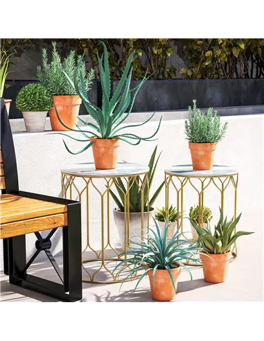 Outsunny Round Coffee Table Set of 2, Modern Nesting Tables with Ceramic Tile Top, Small End Tables, Indoor Outdoor Side Table w