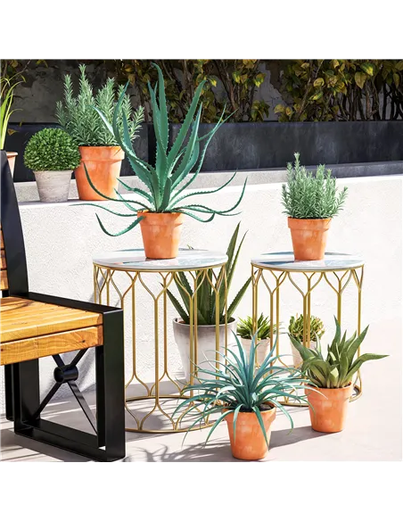 Outsunny Round Coffee Table Set of 2, Modern Nesting Tables with Ceramic Tile Top, Small End Tables, Indoor Outdoor Side Table w