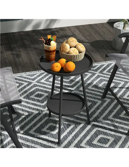 Outsunny Two-Tier Metal Garden Table - Black